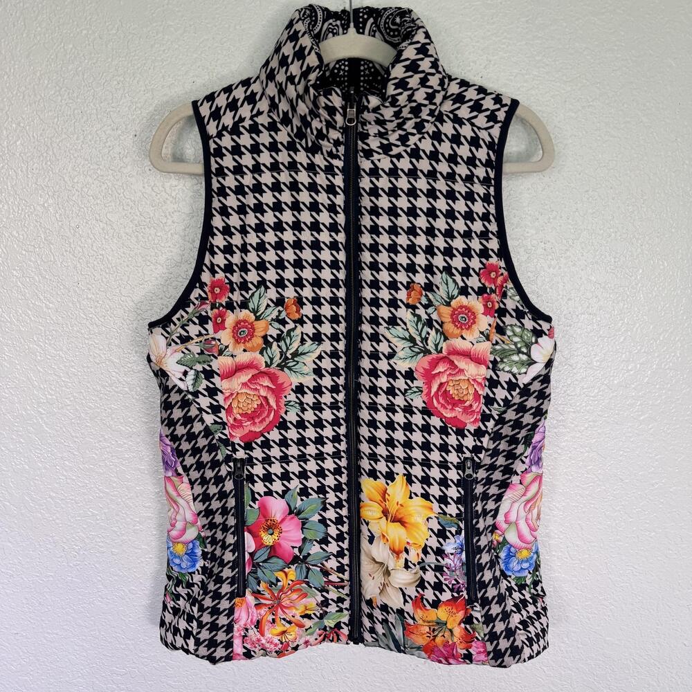Johnny Was Puffer Vest Women Small Reversible Quilted Jacket Floral Paisley Boho